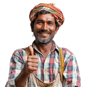 Smiling indian farmer man with thumb up isolated on transparent background png