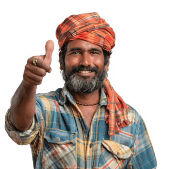 Smiling indian male farmer with thumb up isolated on transparent background png