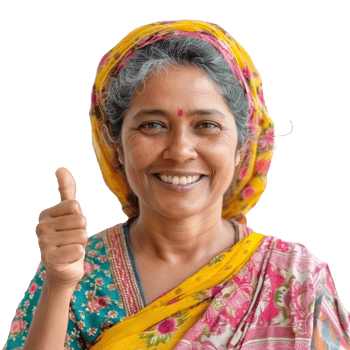 Indian female farmer with thumb up isolated on transparent background png