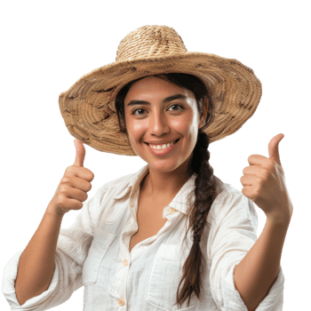 Latin female farmer with thumb up isolated on transparent background png