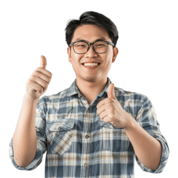 Asian engineer male with thumb up isolated on transparent background png