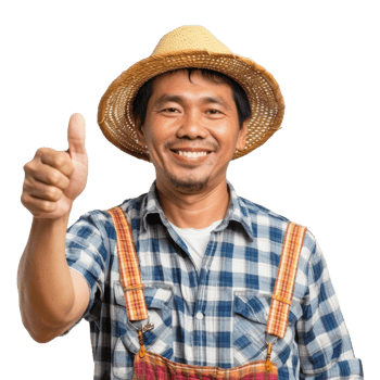 Asian farmer man with thumb up isolated on transparent background png