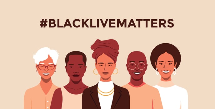 portrait of 5 people of black African American ethnicity. black lives matter concept and protests against racism. vector