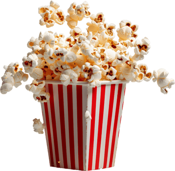 Overflowing popcorn in classic striped container, cut out transparent png
