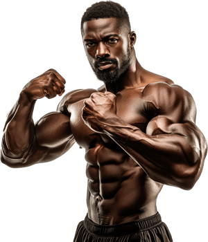 Muscular bodybuilder showing off biceps, cut out transparent png