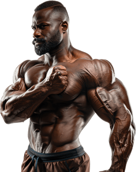 Muscular bodybuilder showing off biceps, cut out transparent png