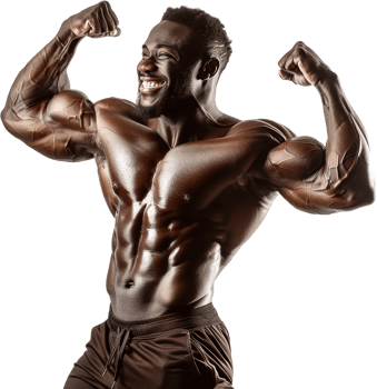Muscular bodybuilder showing off biceps, cut out transparent png