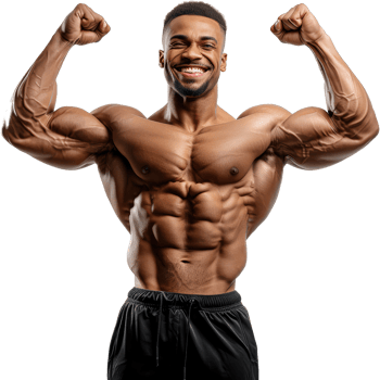 Muscular bodybuilder showing off biceps, cut out transparent png