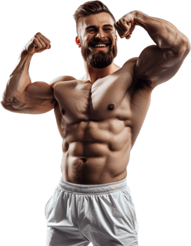 Muscular bodybuilder showing off biceps, cut out transparent png