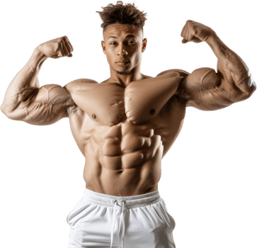 Muscular bodybuilder showing off biceps, cut out transparent png