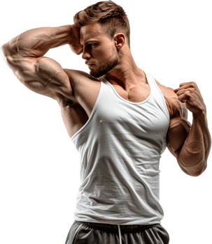 Muscular bodybuilder showing off biceps, cut out transparent png