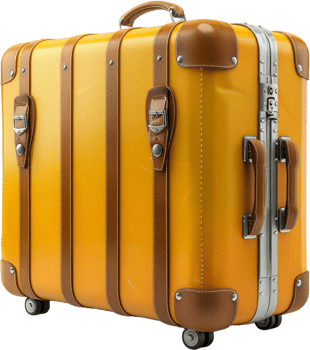 Vintage leather suitcase with straps and buckles, cut out transparent png