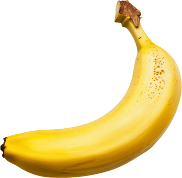 Ripe banana with brown spots, cut out transparent png