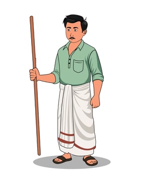 A village man cartoon character holding a stick in a hand vector
