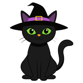 A black cat in witch hat cutouts png