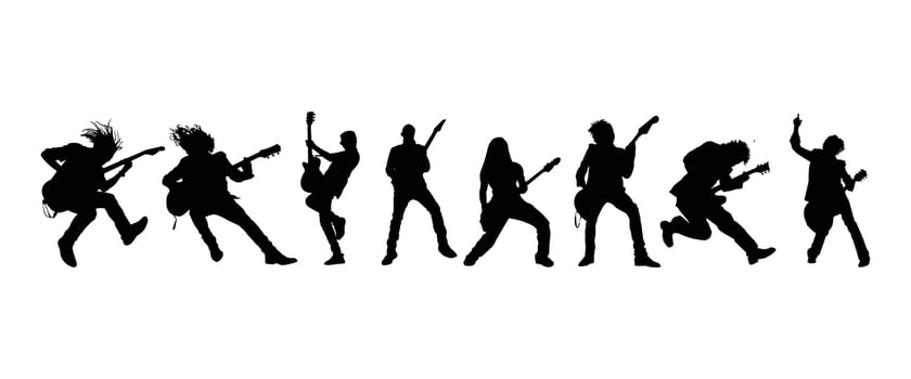 Playing rock guitar silhouette collection illustration for background design. vector