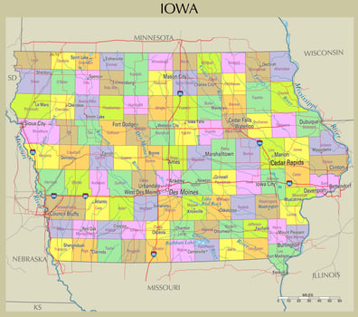 Map of Iowa, United States vector