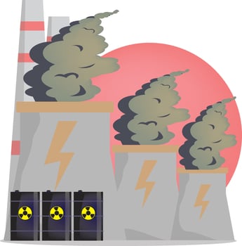 nuclear power plant with towers letting out steam from the process vector