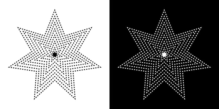 Geometric optical starburst icon illusion concentric radial star shapes. vector