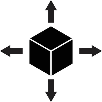 Delivery box icon with four arrows in trendy style . Delivery box package icon vector