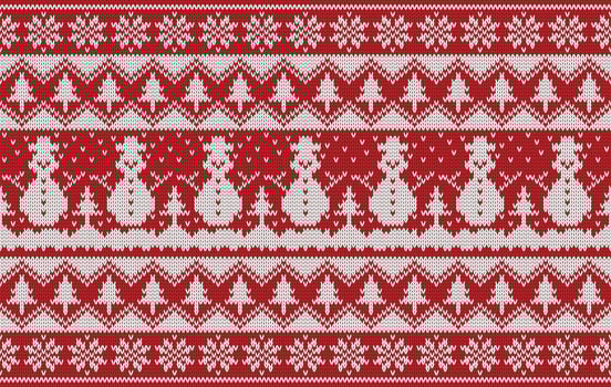 Knitted pattern seamless fabric Snowman on red. traditional Christmas style knitted pattern . Designed for embroidery ,background ,wallpaper ,Christmas ,clothing ,knitted pattern ,fabric ,textile vector