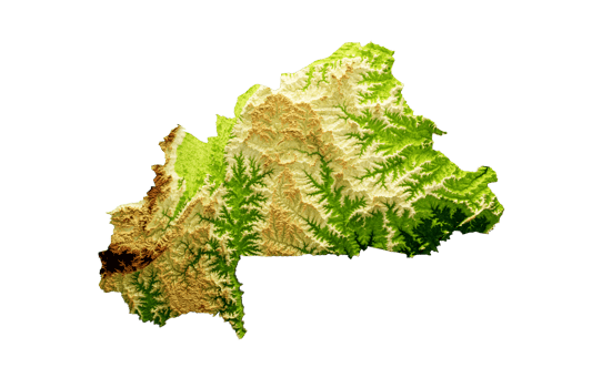 Burkina Faso Map Shaded relief Color Height map 3d illustration png