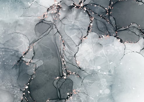 Hand painted grey alcohol ink background with rose gold glitter vector