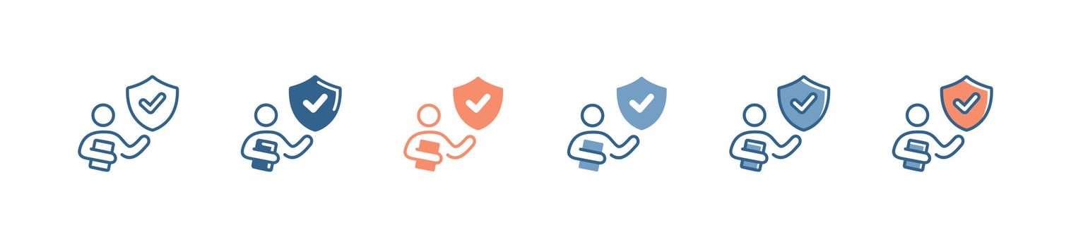 people holding a shield insurance icon set with checkmark guard life insurance illustration for web and app design vector