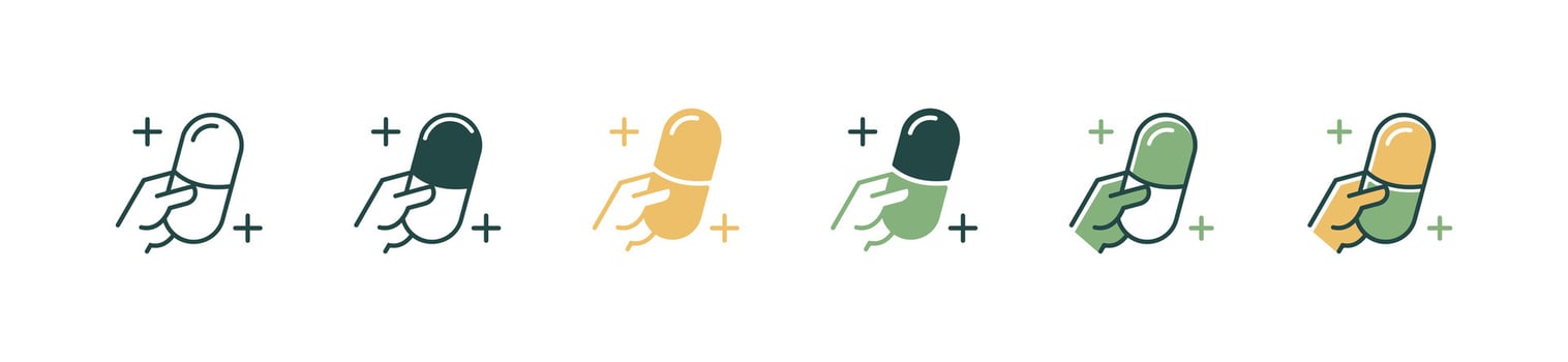 hand holding a medicine pill icon set medical capsule prescription health care illustration vector