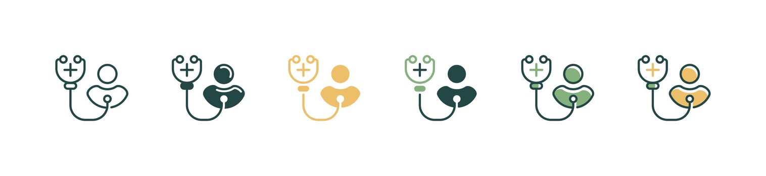 stethoscope tool icon set with patient heartbeat diagnose sign illustration vector