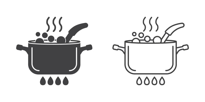 A pot with boiling water and a pot with boiling water vector