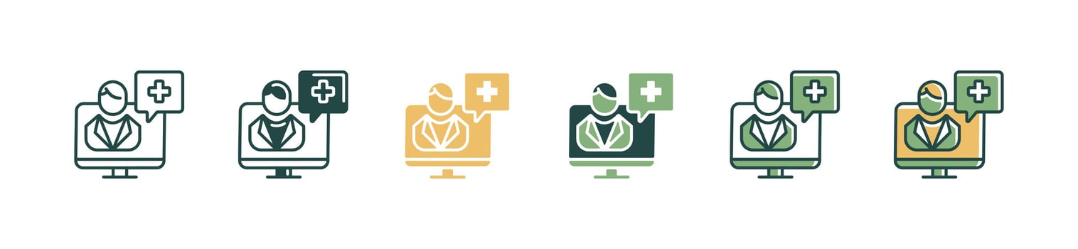 online doctor health support consultation icon set medical check-up message with computer and cross sign illustration vector
