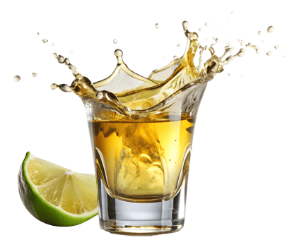PNG whiskey splash with lime in glass isolated transparent