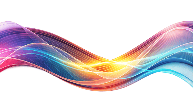 Colorful abstract wave design showcasing vibrant light patterns flowing seamlessly across a white background, transparent png