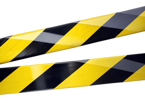 Caution tape crosses displaying a warning in a construction zone during daylight, transparent png
