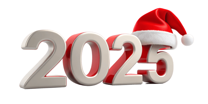 New Year celebration with festive 2025 numbers and Santa hat, cut out transparent png