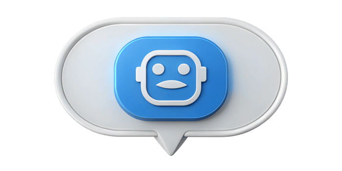 Chatbot icon in light blue speech bubble against a plain backdrop, cut out transparent png