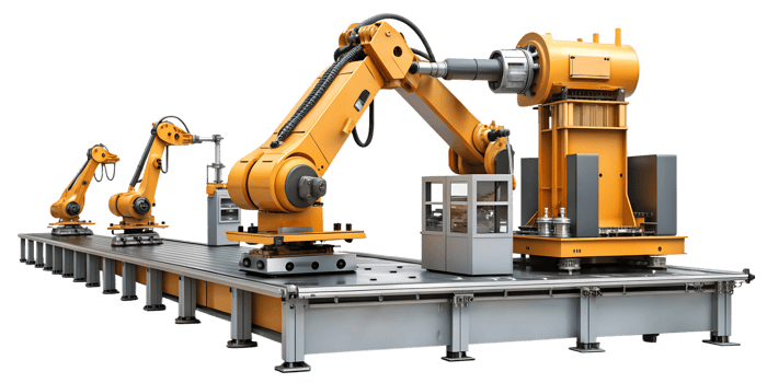Industrial robotic assembly line in a modern manufacturing facility, cut out transparent png