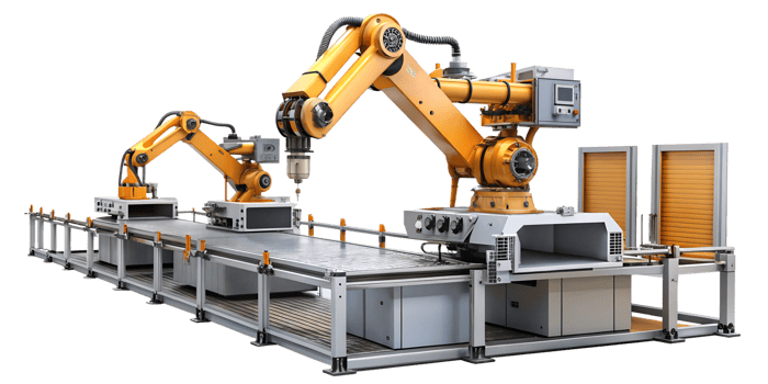 Robotic arms automate precise factory manufacturing tasks, cut out transparent png