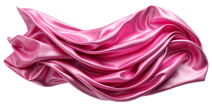 Soft pink satin fabric draped elegantly, cut out transparent png