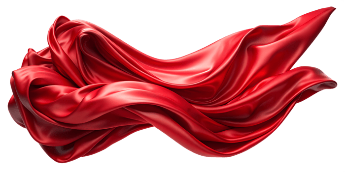 Flowing red silk fabric elegantly arranged, cut out transparent png