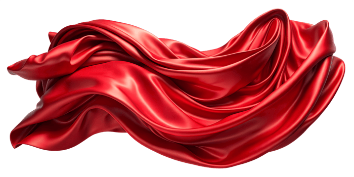 Flowing red satin fabric sets the stage for elegant design in textiles, cut out transparent png