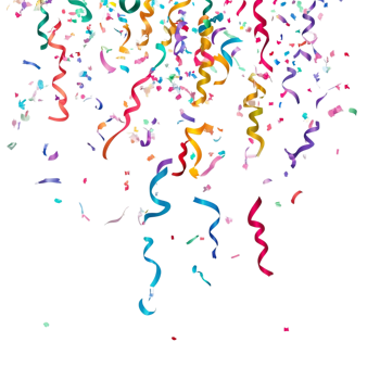 Colorful confetti and ribbons falling on a transparent background png