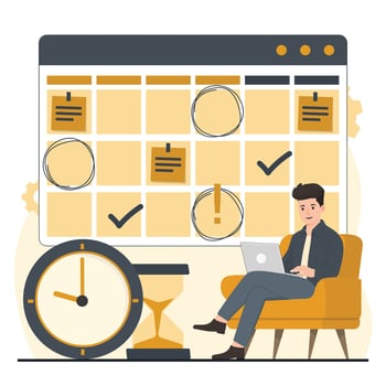planning schedule concept Time management concept. Businessman working on laptop and planning schedule. illustration in flat style vector