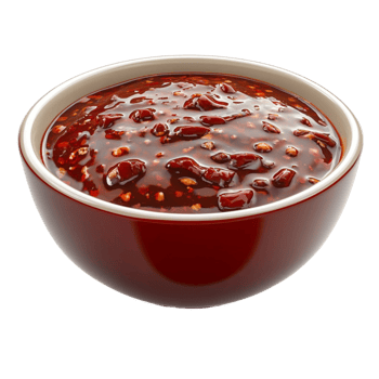 Bowl of Red Sauce with Garnishes and Shadow on Transparent background png