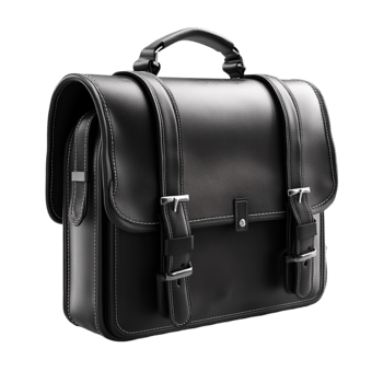 Stylish Black Leather Messenger Bag on Transparent background png