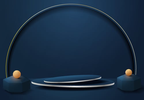 Podium design on a dark blue background with natural shadows. three dimensional illustration for showing your products. vector
