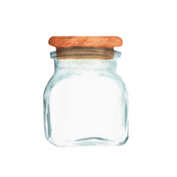 An empty glass container for storage. Glass jar with wooden lid. Kitchen clipart. Hand-drawn watercolor illustration png