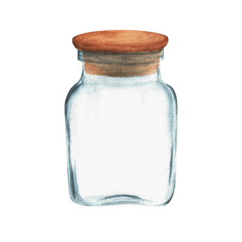 A large empty glass jar. Spice, herbs storage. Glass container with wooden lid. Kitchen clipart. Hand-drawn watercolor png