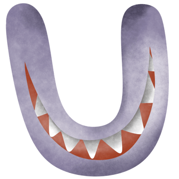 U a scary smile font design for Halloween , halloween Letters A-Z png